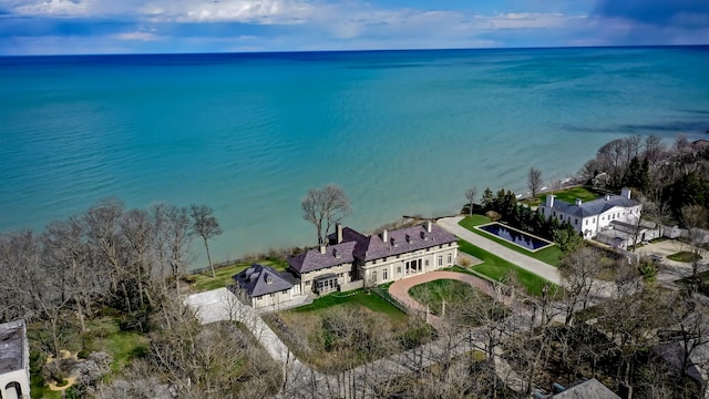 aerial view with a water view