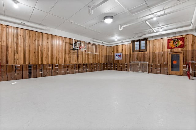 garage with wooden walls