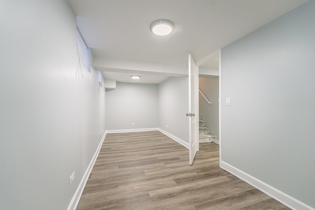 basement with light wood-type flooring