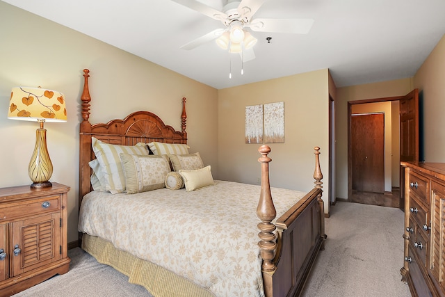 bedroom with carpet floors and ceiling fan