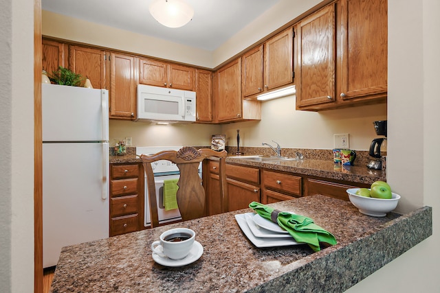 kitchen with white appliances and sink