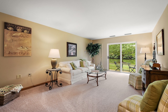 living room with light colored carpet