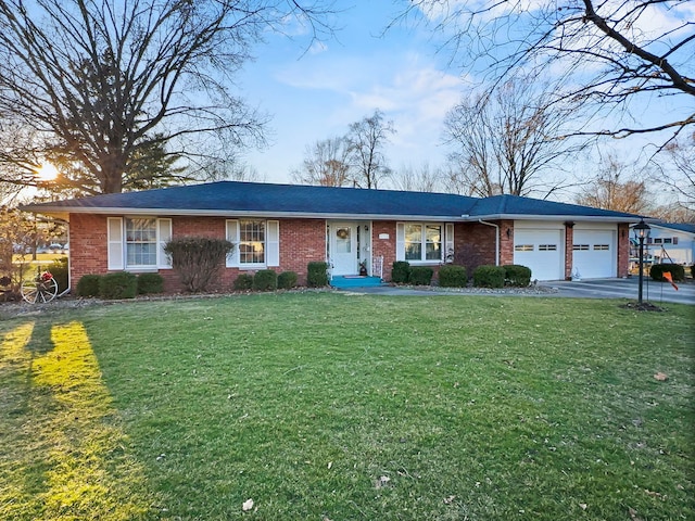 ranch-style house with a front lawn and a garage