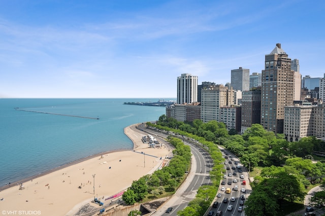 property view of water featuring a view of the beach