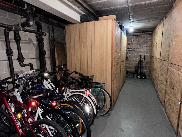 garage featuring wooden walls