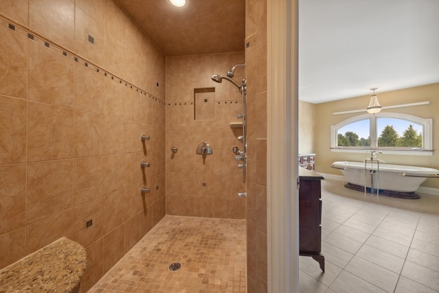 14040 Boxwood Ln, Orland Park, IL 60462 - bathroom featuring tile patterned floors, tiled shower, and a freestanding bath