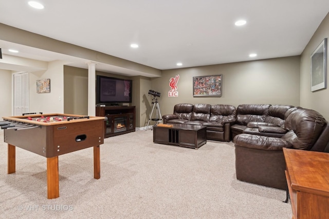 living room with light carpet