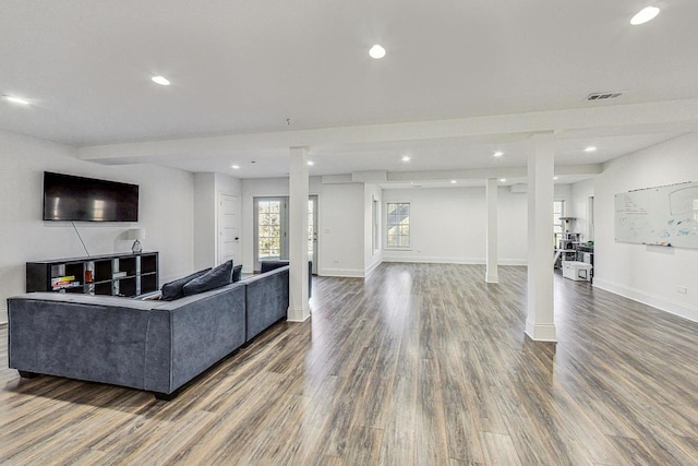 living room with wood-type flooring