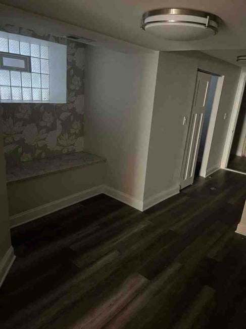 spare room with dark wood-type flooring