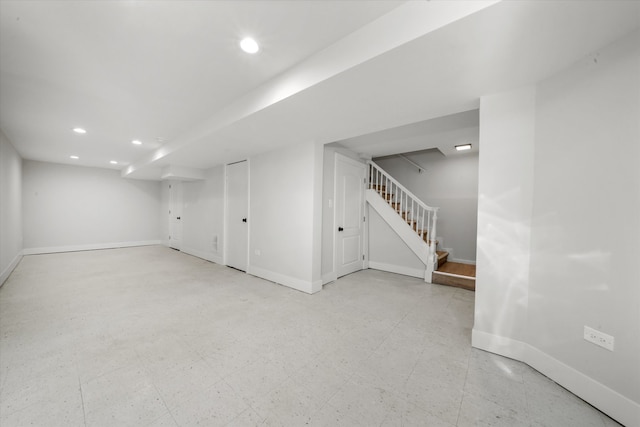 basement with light tile floors