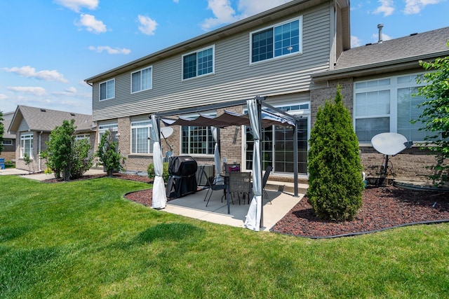 19154 Crescent Dr, Mokena, IL 60448 - rear view of house with brick siding, a patio, a lawn, and a pergola