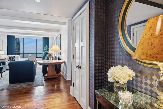 corridor with dark hardwood / wood-style floors