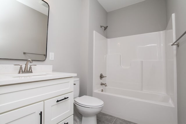 full bathroom featuring tile flooring, shower / bathtub combination, toilet, and oversized vanity