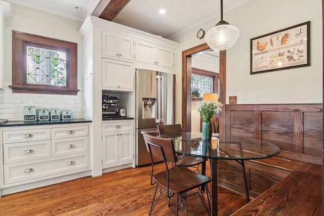 412 Pleasant St, Oak Park, IL 60302 - dining area featuring wood finished floors, ornamental molding, and recessed lighting