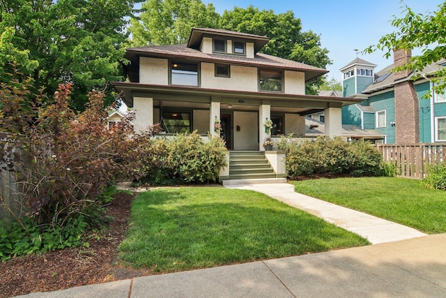 412 Pleasant St, Oak Park, IL 60302 - american foursquare style home with stucco siding and covered porch