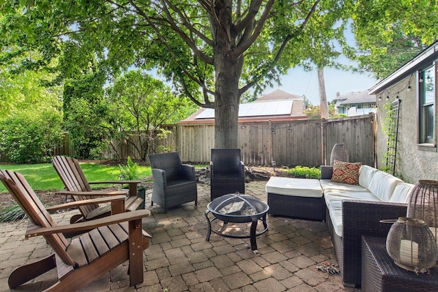 412 Pleasant St, Oak Park, IL 60302 - fenced backyard with a patio and an outdoor living space with a fire pit