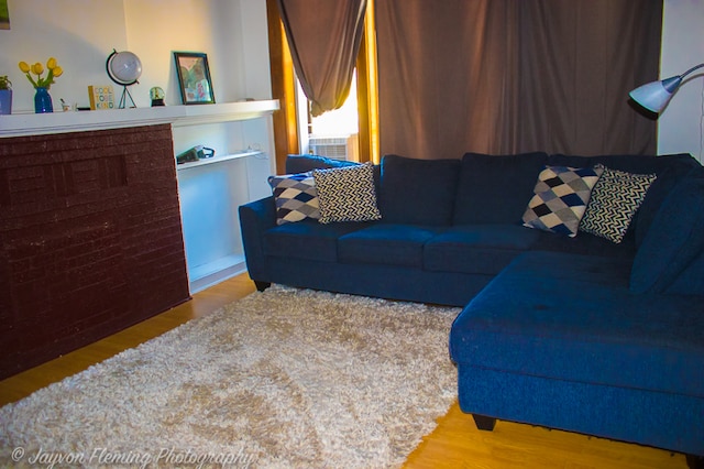 living room with light hardwood / wood-style flooring