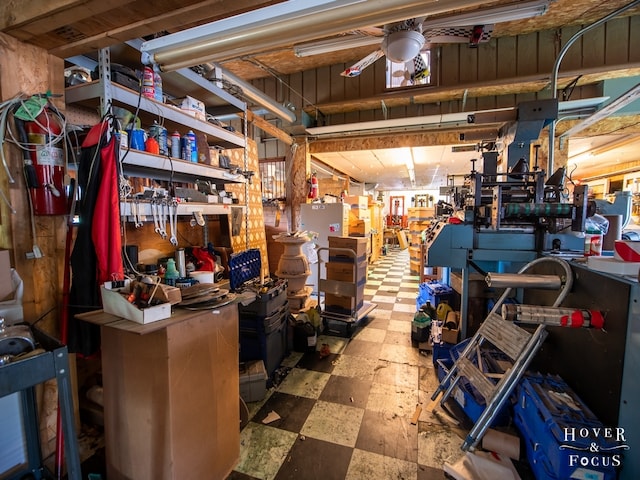 storage room with ceiling fan