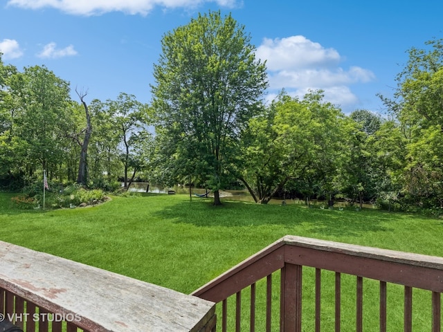 view of yard with a water view