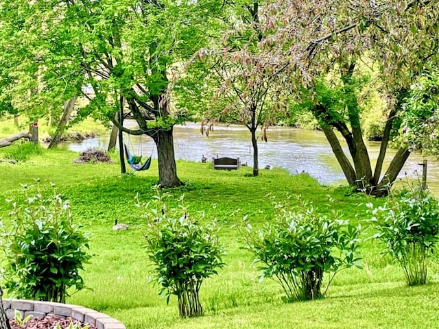 view of yard with a water view