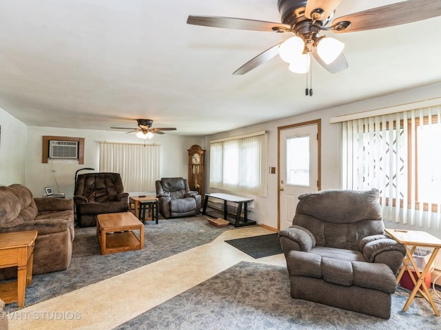 8001 Blivin St, Spring Grove, IL 60081 - living room with ceiling fan and a wall mounted AC