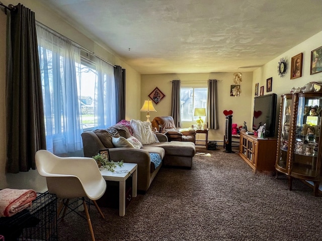 carpeted living room featuring plenty of natural light