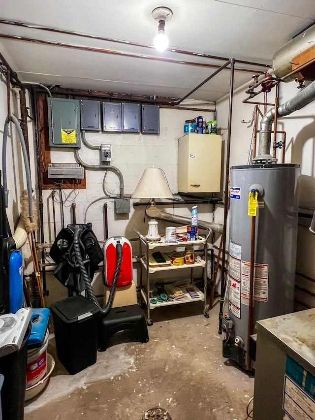 storage room featuring water heater