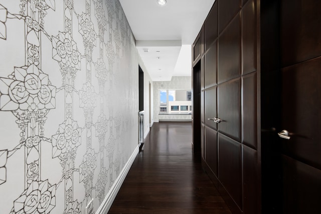 hallway featuring dark hardwood / wood-style flooring