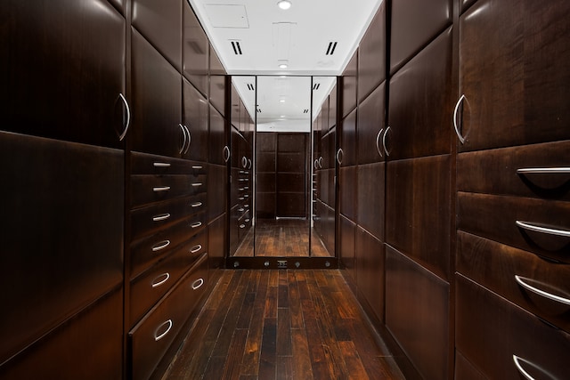 spacious closet with dark wood-type flooring