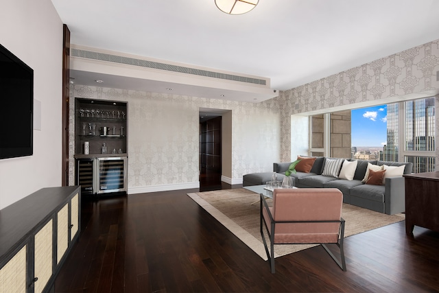 living room with dark wood-type flooring