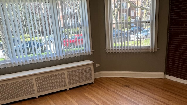 interior space with radiator heating unit and light wood-type flooring