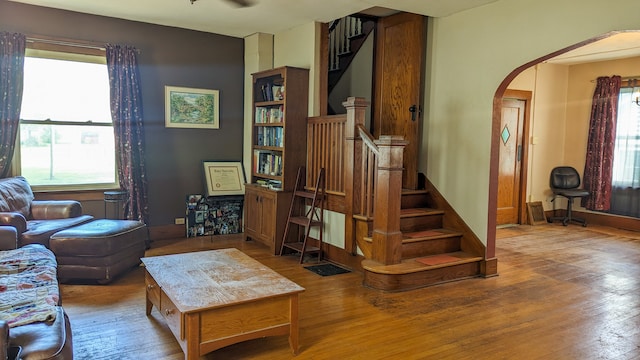 living room with wood-type flooring