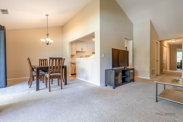 1405 Apricot Ct Unit D, Mount Prospect, IL 60056 - dining space with high vaulted ceiling, light carpet, baseboards, and a chandelier
