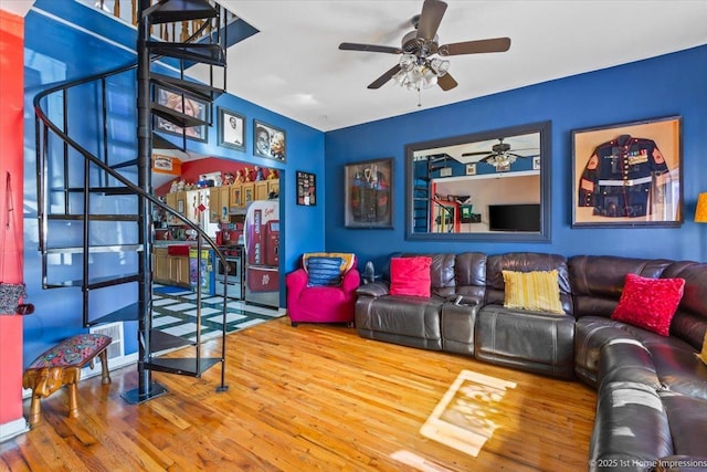 9018 S Brandon Ave, Chicago, IL 60617 - home theater featuring hardwood / wood-style floors and a ceiling fan