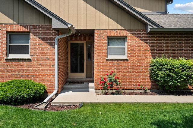 182 Ashley Way, Bloomingdale, IL 60108 - property entrance featuring brick siding and a shingled roof