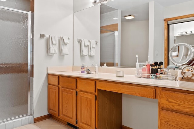 182 Ashley Way, Bloomingdale, IL 60108 - bathroom with a shower stall, tile patterned floors, and vanity