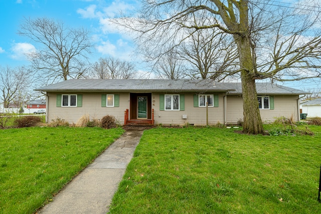 single story home featuring a front lawn