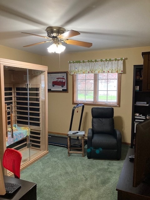 interior space featuring ceiling fan