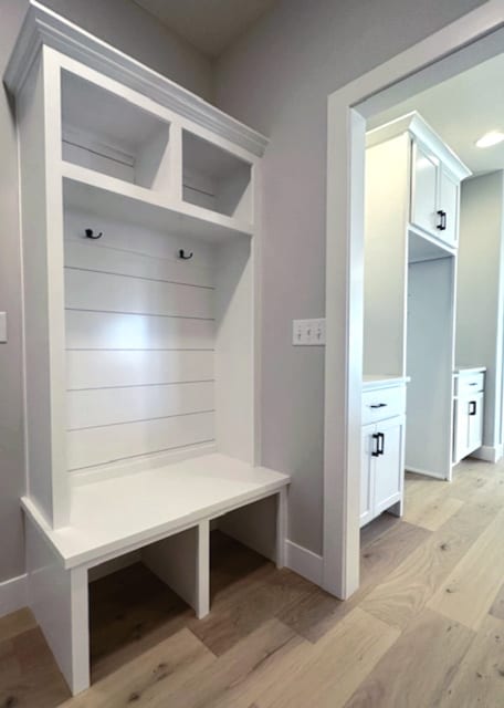 mudroom featuring light wood-type flooring