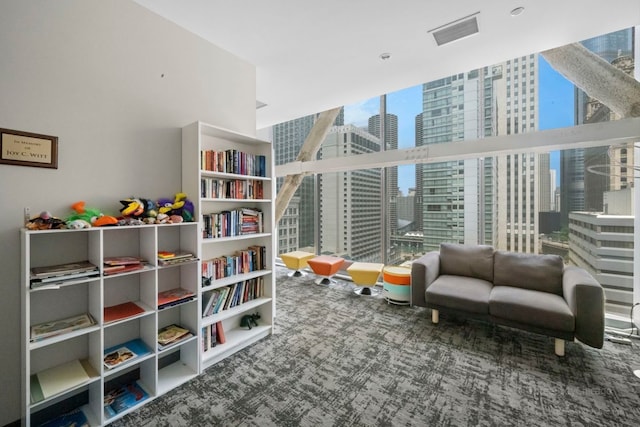 sitting room featuring expansive windows and a healthy amount of sunlight