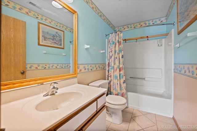 422 Rachel Cir, Romeoville, IL 60446 - bathroom with vanity, shower / bath combo with shower curtain, and tile patterned flooring