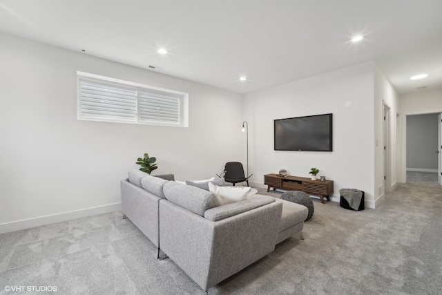 living room with light carpet