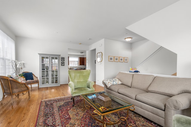 living room with light hardwood / wood-style floors