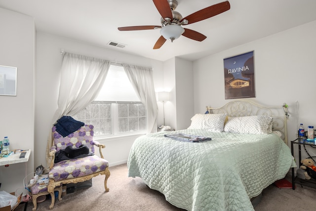 bedroom with carpet floors and ceiling fan