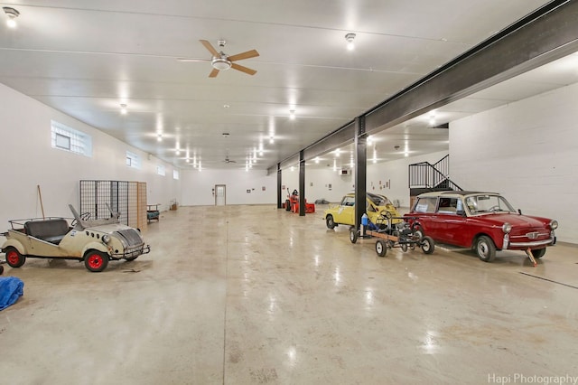 garage with ceiling fan