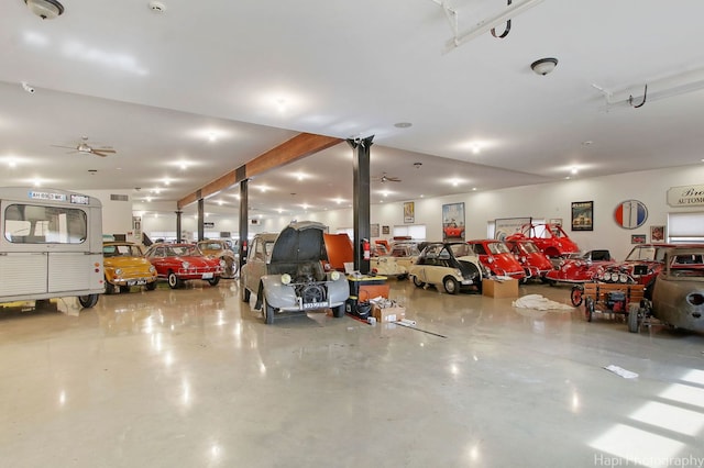 garage with ceiling fan