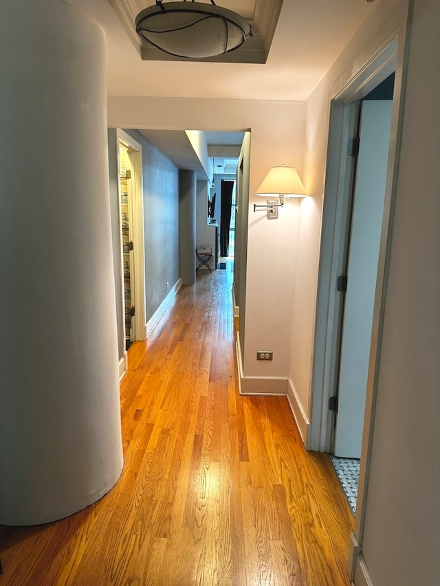 hallway with light hardwood / wood-style floors