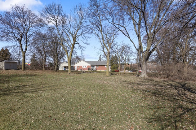 view of yard featuring a storage shed