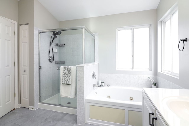 11 N Berkshire Ln, Round Lake, IL 60073 - bathroom with a stall shower, a whirlpool tub, tile patterned flooring, and vanity