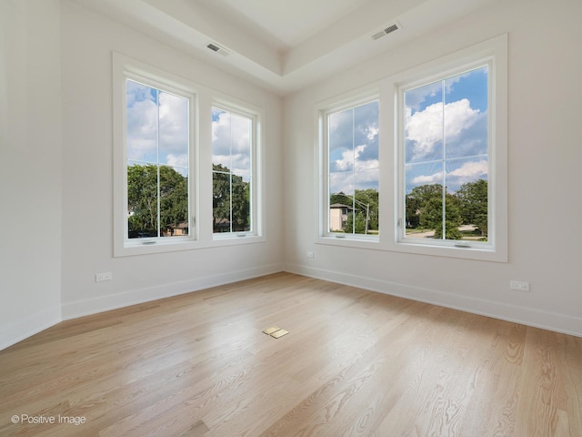 spare room with light hardwood / wood-style flooring